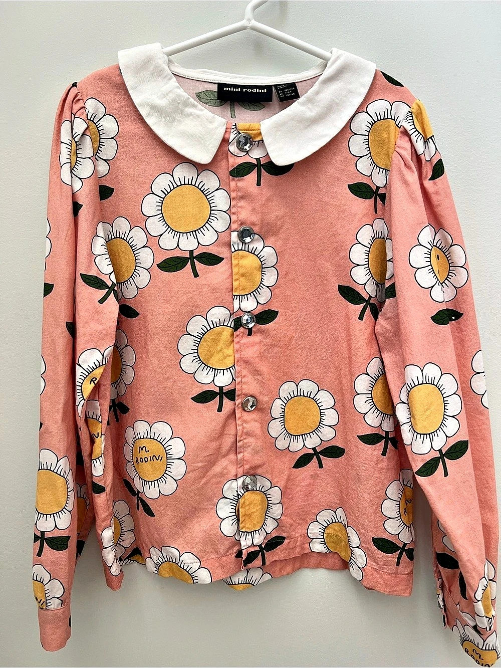 Mini Rodini Peter Pan Collar Diamond like Buttons Flower Blouse